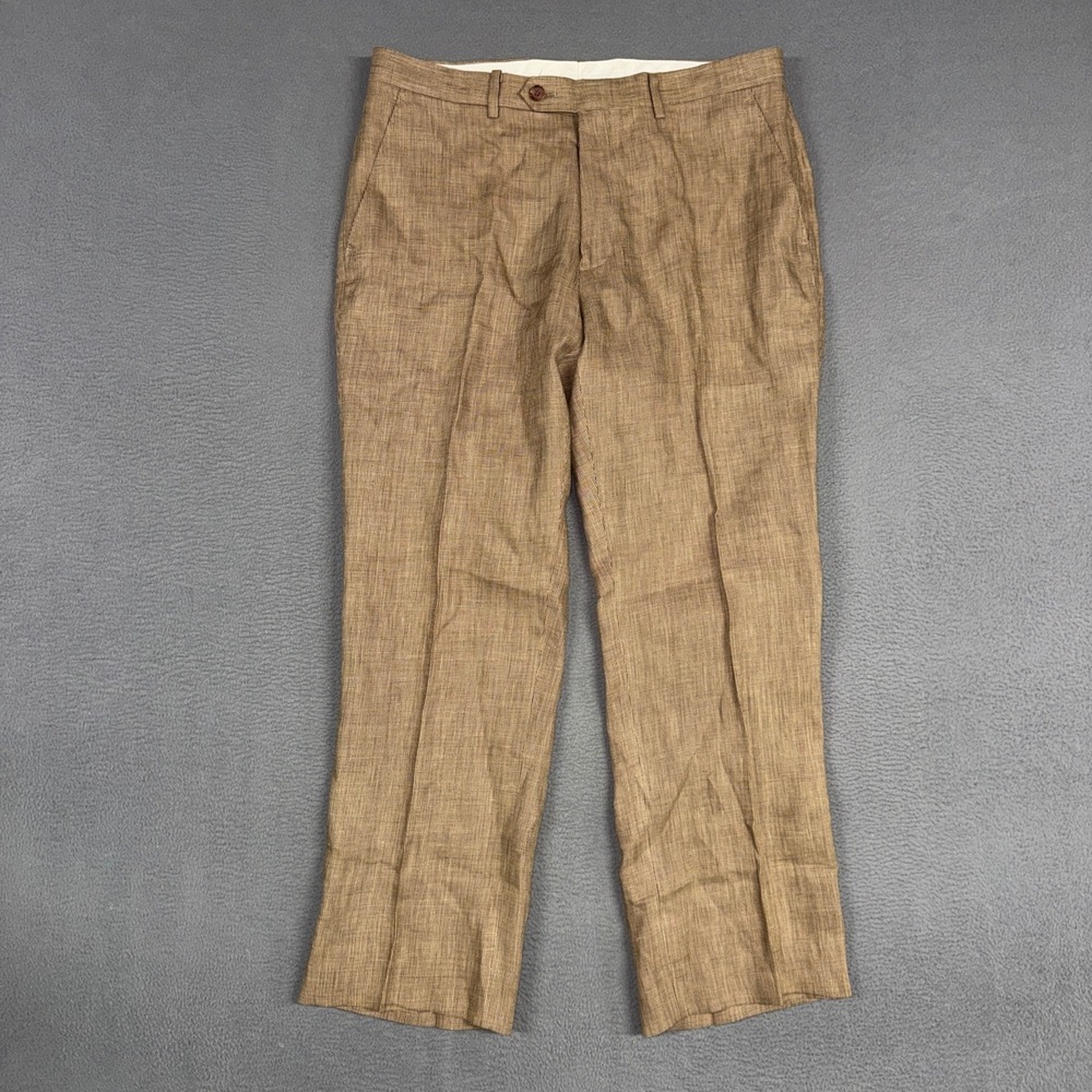 Lauren Ralph Lauren Pants Mens 33x30 Brown Slim 100% Linen Flat Front Trousers